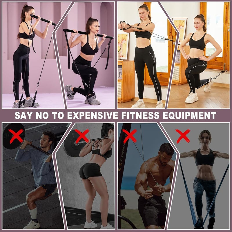 OSCILLATING SLIM Pilates bar kit Multiple Fitness bar with Resistance Bands, Ab Rollers.Core Strength Training Equipment. Squat Machine for Men and Women.Portable Home Gym Pilates bar kit for Full Body Training Women - Image 3
